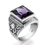 Massive 925 Sterling Silver Thick Men's Rings Amethyst Vintage Art Deco Revival Vintage Male Jewelry Party Gift For Husband