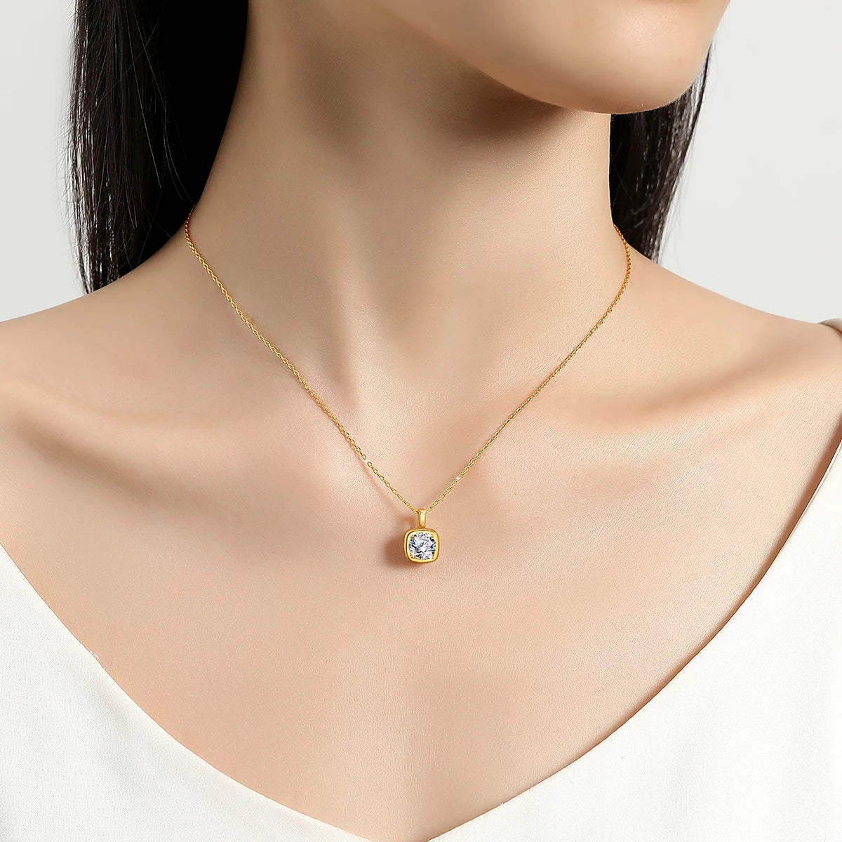 Casual 14K Gold AU585 Personalized Necklace 1ct Moissanite Diamond Sugar Cube Pendant for Woman Wedding Gifts Certified Jewelry