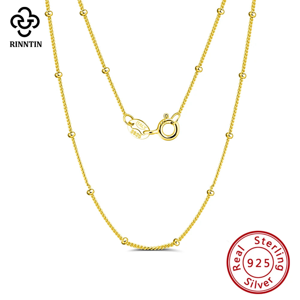 Rinntin 100% 925 Sterling Silver Small Smooth Bead Ball Necklace 16-24 Inches Chain for Unisex High Quality Party Jewelry SC22
