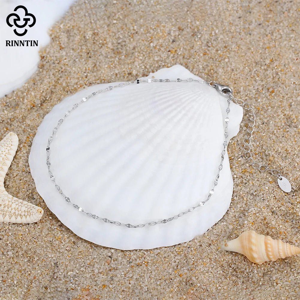 Rinntin 925 Sterling Silver Fish Lips Chain Anklet for Women Fashion Foot Bracelet Summer Sexy Silver Ankle Straps Jewelry SA33