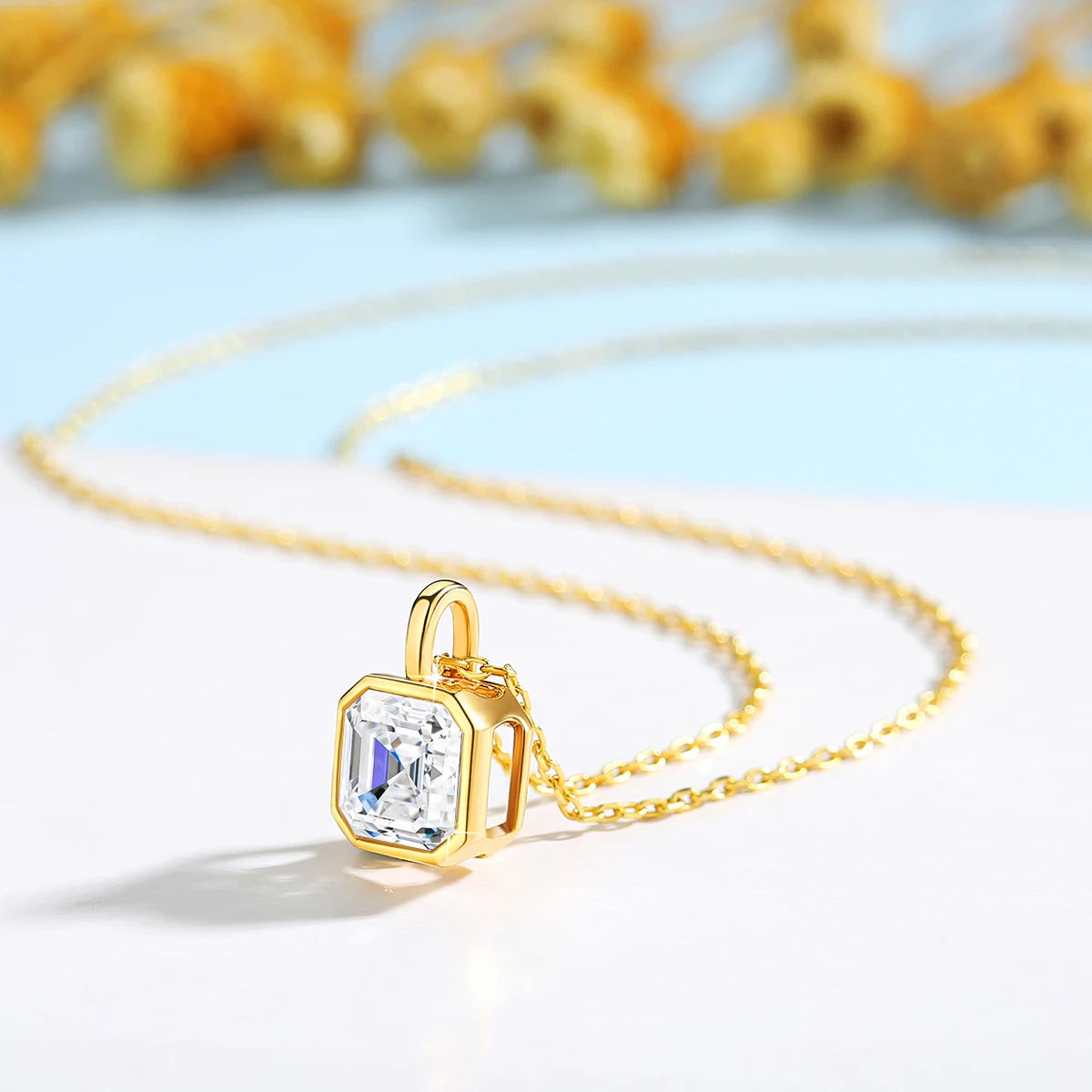 Unique Original 14K Gold Necklaces for Women Sugar Cube Asscher Cut 2ct Moissanite Diamond Stone AU585 Pendant Anniversary Gifts