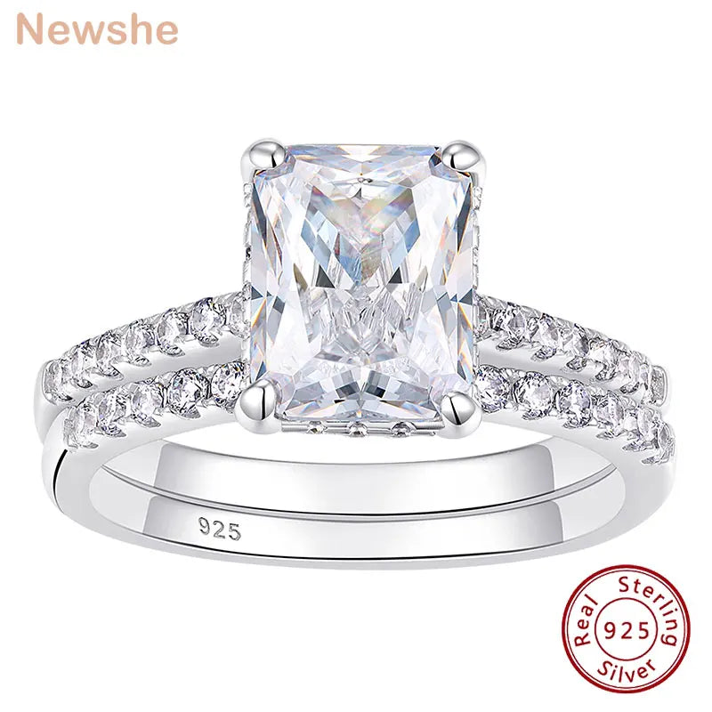 Newshe Prata 925 Silver Wedding Rings Set for Women Anillos White 7*9MM Radiant Cut CZ Diamond Ring Luxury Engagement Jewelry