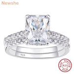 Newshe Prata 925 Silver Wedding Rings Set for Women Anillos White 7*9MM Radiant Cut CZ Diamond Ring Luxury Engagement Jewelry