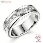 Newshe GRA Certified Men's Moissanite Ring D Color VVS1 Princess Cut Channel Set Wedding Band White gold plated Promise Rings