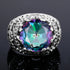 Vintage Rings For Men Genuine 925 Sterling Silver Male Ring 13*13mm Mystic Topaz Round Cut Stone Men's Jewelry Beautiful