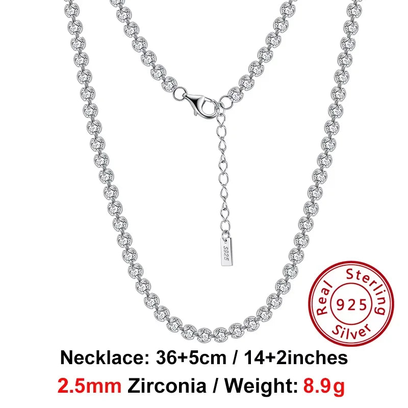 Rinntin Italian 2.5mm/3.0mm Cubic Zirconia Bezel-Set Tennis Necklace for Women 925 Sterling Silver Tennis Chain Jewelry SC52