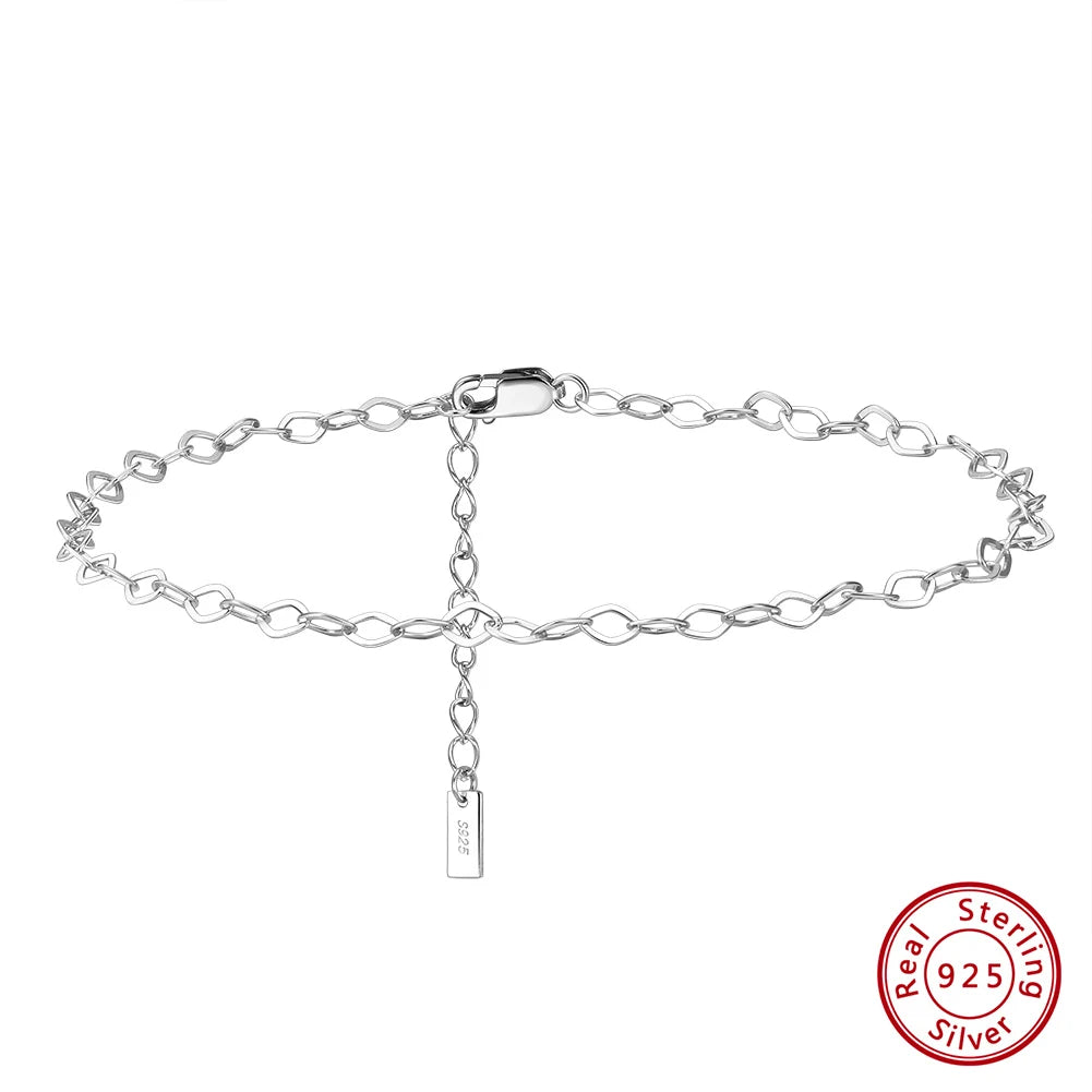 Rinntin 925 Sterling Silver Fish Lips Chain Anklet for Women Fashion Foot Bracelet Summer Sexy Silver Ankle Straps Jewelry SA33