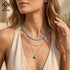 Rinntin 925 Sterling Silver Boho Layered Choker Necklace with Natural Turquoise for Women Summer Sexy Jewelry Accessorry BQN33