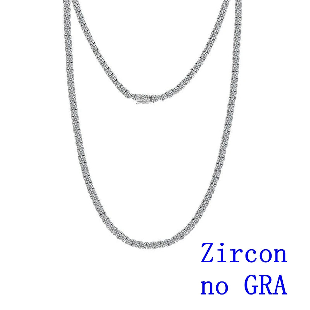 Moissanite Tennis Necklaces for Women Gifts 3-5mm 925 Silver Tennis Necklace Men D Color Round Cut Diamond