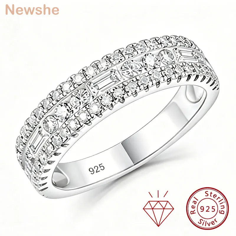 Newshe GRA Certified Moissanite Wedding Bands 925 Sterling Silver 14K Yellow Gold Plated Promise Engagement Rings