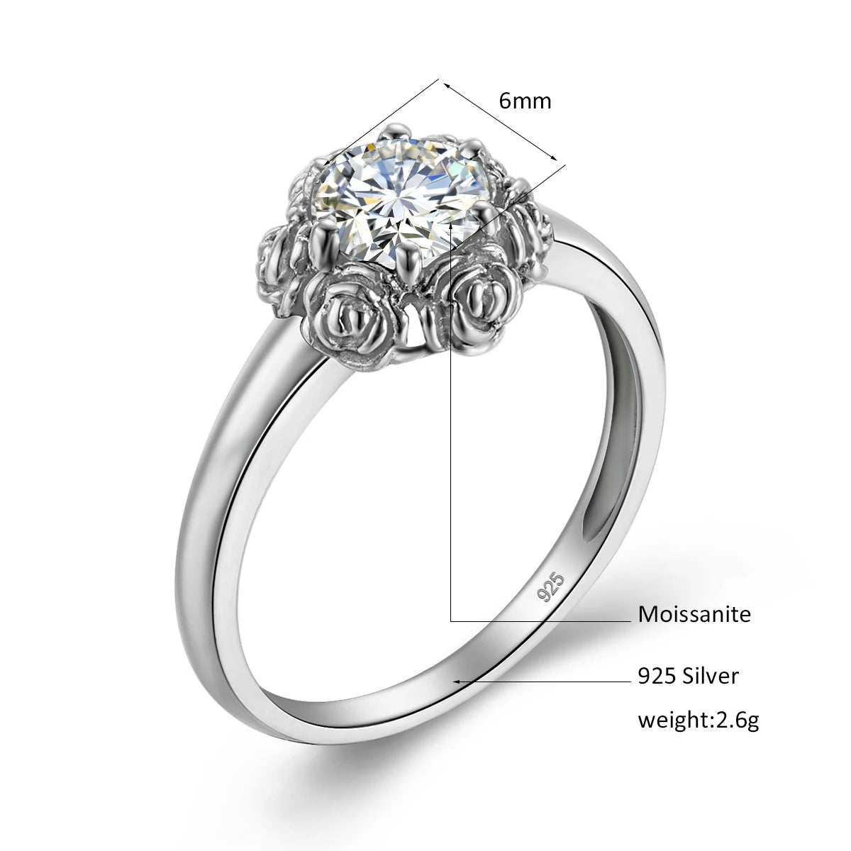 14K White Gold Color Rose Flower Rings Moissanite Diamond Band Ring for Woman Sterling Silver Original Certified Fine Jewelry
