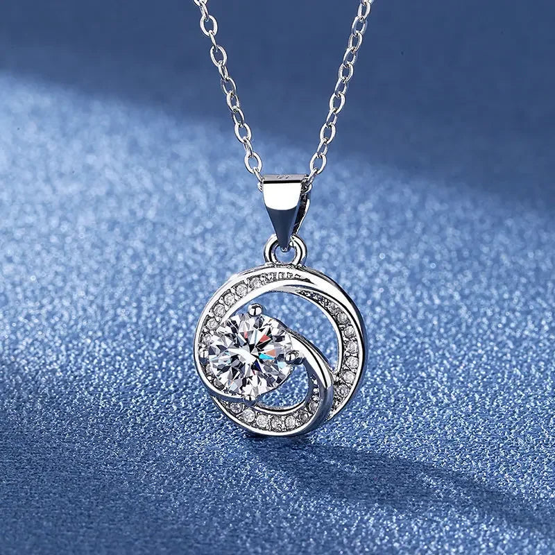 925 Sterling Silver Necklace For Women Round Pendent Sparkling Pave CZ Necklace Fashion Anniversary Birthday Jewelry Gifts N755