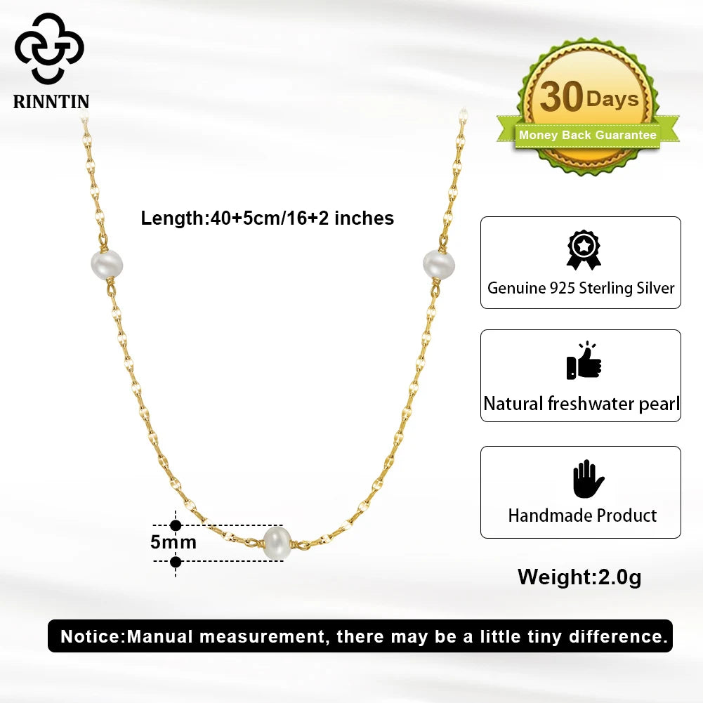 VIXONNA 925 Sterling Silver Freshwater Pearl Necklace - Minimalist Elegant Chain