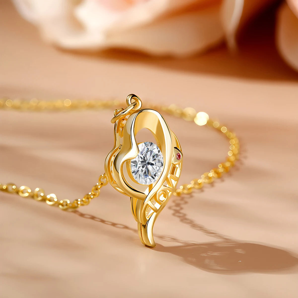 Love Is All Around Heart 14K Gold Pendant for Women k gold Au585 Necklace Moissanite Jewelry Mother's Day Valentine's Day Gifts