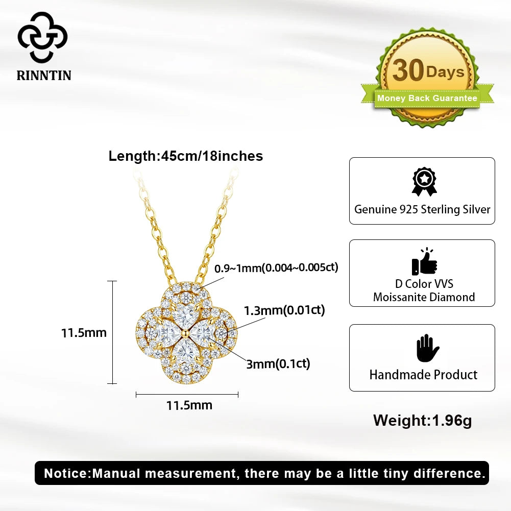 Rinntin Moissanite Diamond Clover Pendant Shiny 925 Sterling Silver Chain Necklace Party Choker Fine Jewelry Accessories MON17