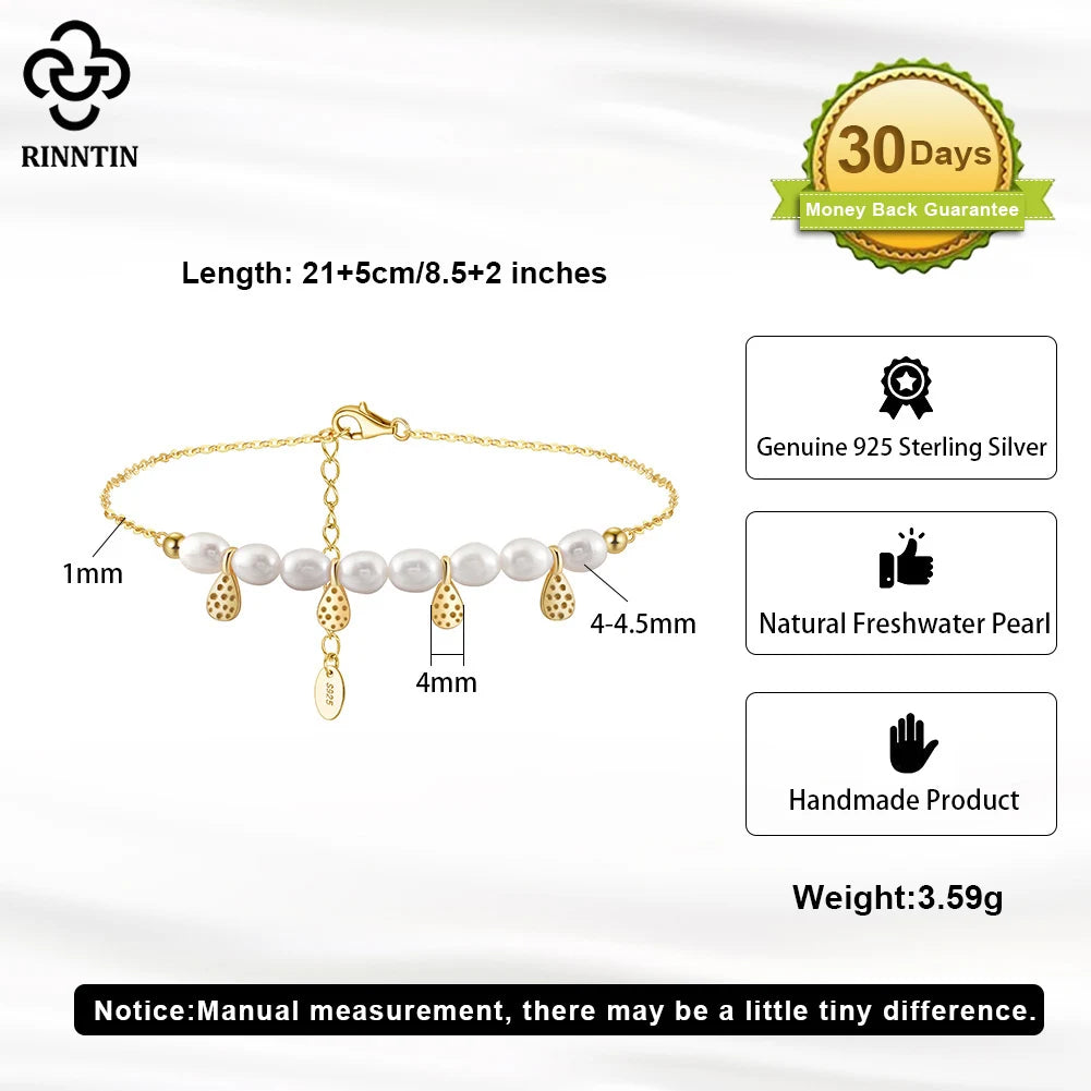 Rinntin Genuine 925 Sterling Silver Natural Pearls Chain Anklets for Women Vintage Foot Bracelet Ankle Straps Jewelry SA65