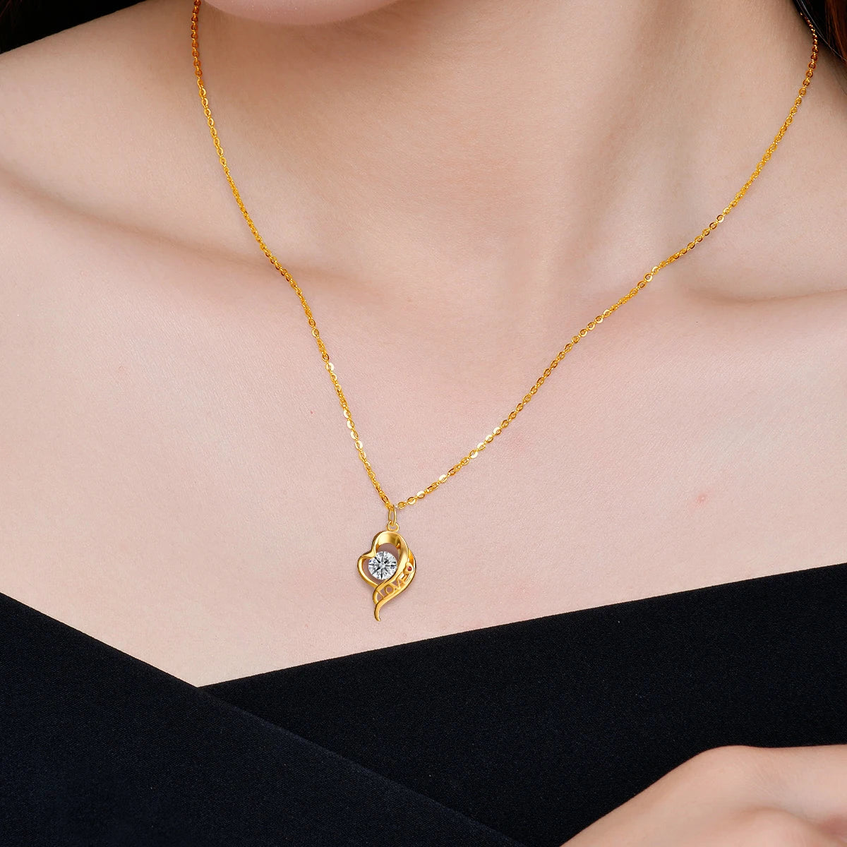 Love Is All Around Heart 14K Gold Pendant for Women k gold Au585 Necklace Moissanite Jewelry Mother's Day Valentine's Day Gifts