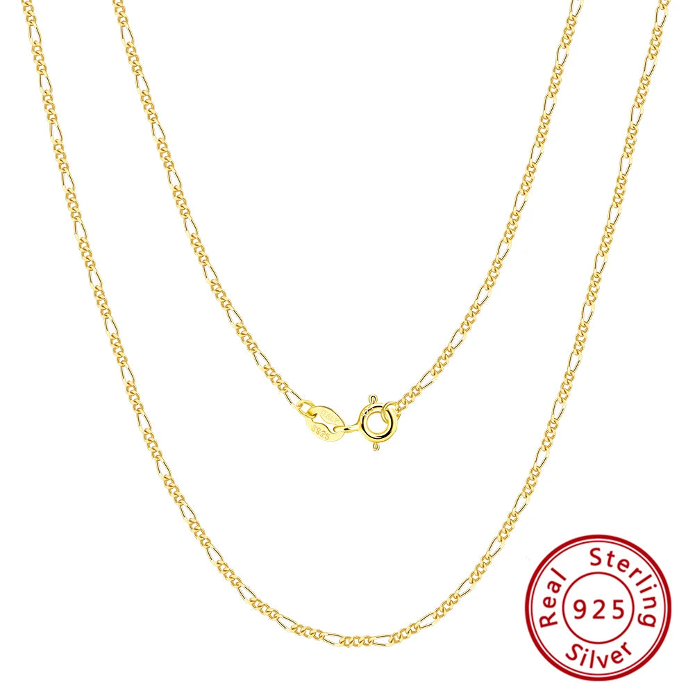 Rinntin High Quality 40- 60cm Women Men Figaro Necklace 925 Silver Figaro Link Chain Necklaces Choker Jewelry Party Gift SC27