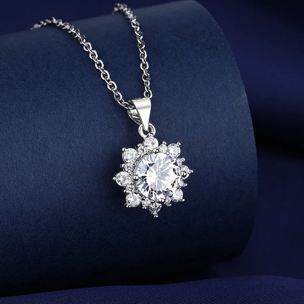 925 Sterling Silver Necklace For Women Round Pendent Sparkling Pave CZ Necklace Fashion Anniversary Birthday Jewelry Gifts