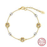 Rinntin 925 Sterling Silver Shell 14K Gold Four Leaf Clover Bracelet Waterproof Flower Bracelets Jewelry for Women Girls Gift
