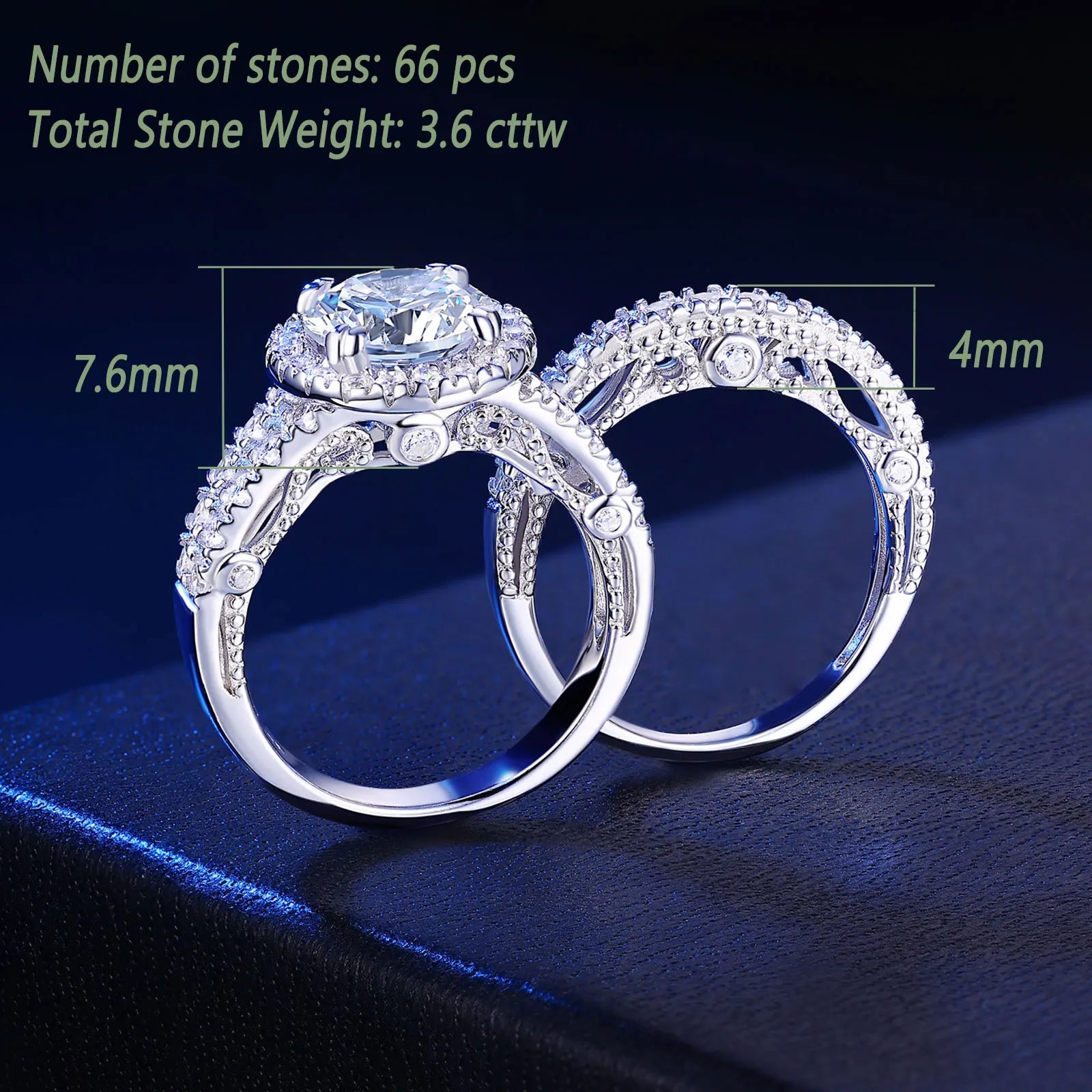 Newshe 2 Pcs Wedding Ring Set Halo Brilliant Round Cut AAAAA CZ 925 Sterling Silver Engagement Rings For Women QR8466