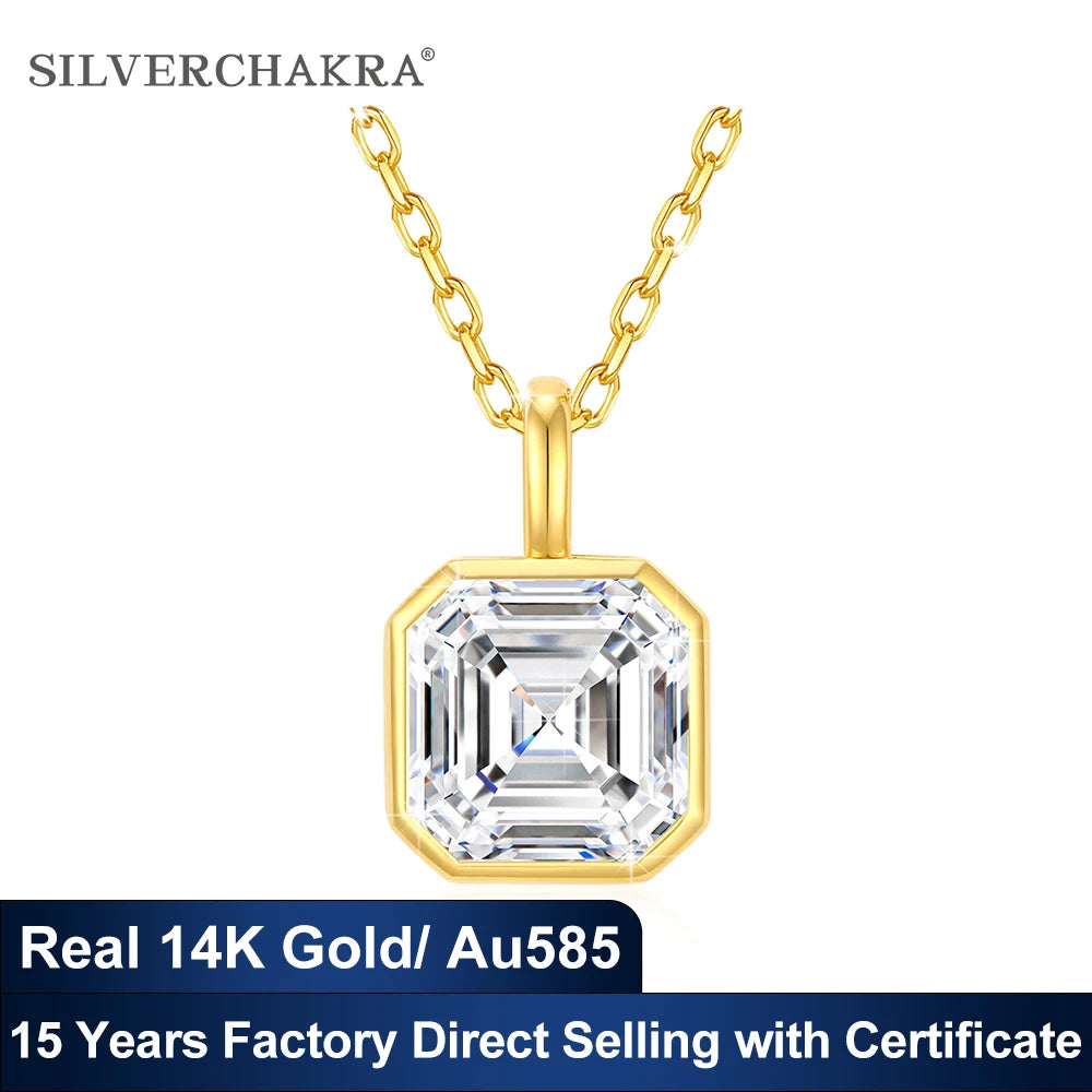 Unique Original 14K Gold Necklaces for Women Sugar Cube Asscher Cut 2ct Moissanite Diamond Stone AU585 Pendant Anniversary Gifts