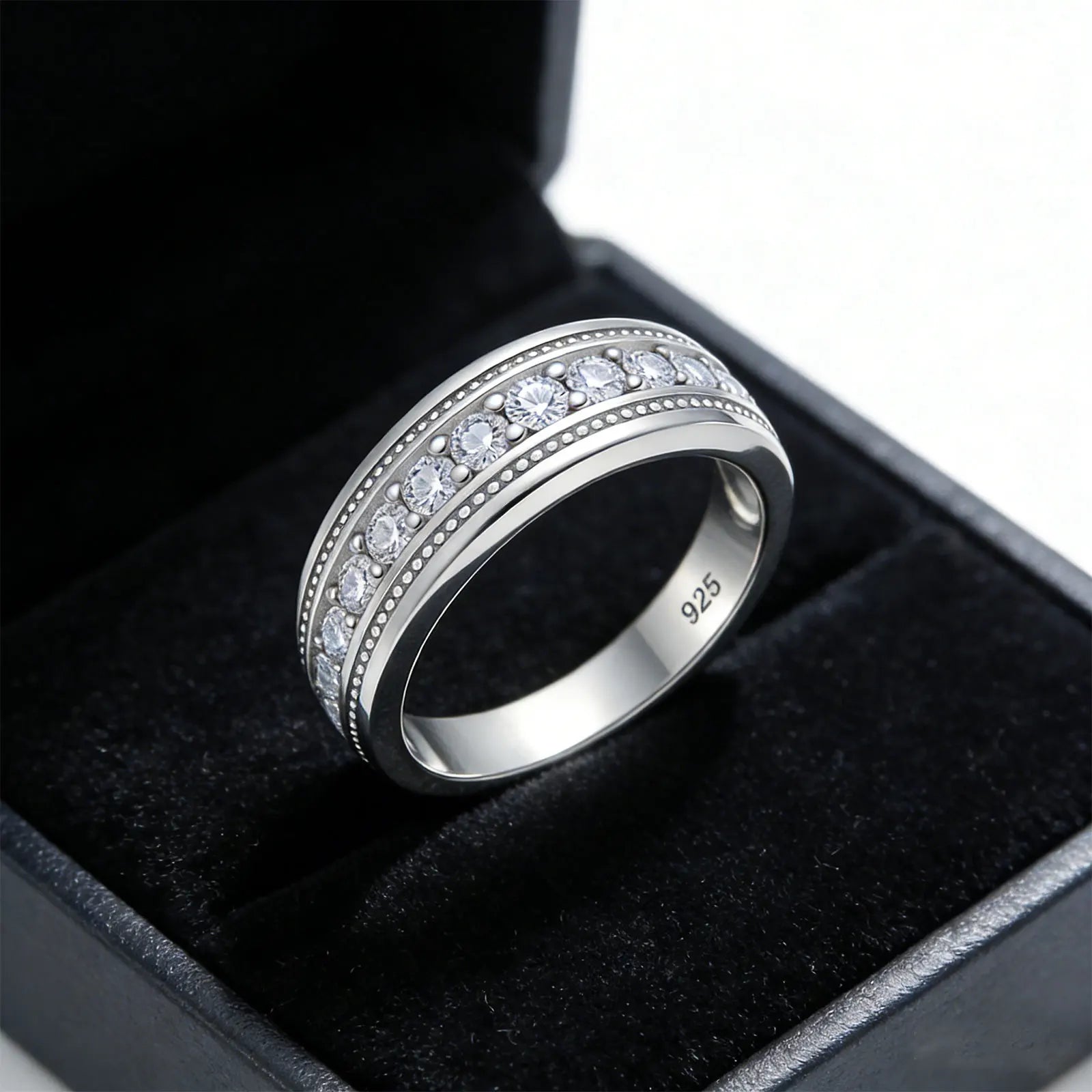 Newshe Solid 925 Sterling Silver GRA Certified Moissanite Rings Half Eternity Brilliant Round Imitation Diamond Fine Jewelry
