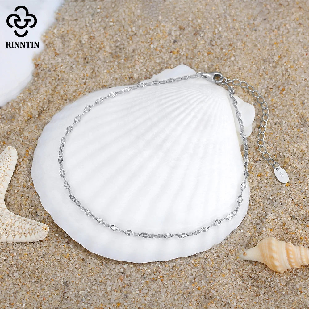 Rinntin Fine 925 Sterling Silver 2mm Width Fish Lips Chain Anklet Women's Summer Beach Foot Jewelry Leg Minimalist Anklet SA40
