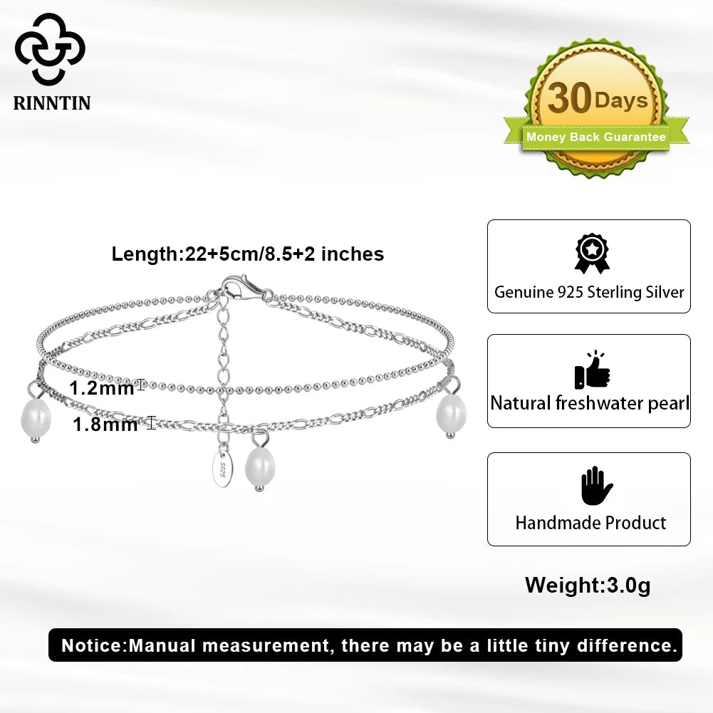Rinntin 925 Sterling Silver Layered Ball Chain&Figaro Chain Anklet for Women Summer Fashion Ankle Chain Straps Jewelry SA41