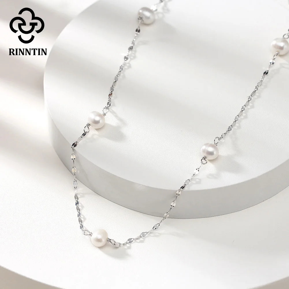 VIXONNA 925 Sterling Silver Freshwater Pearl Necklace - Minimalist Elegant Chain