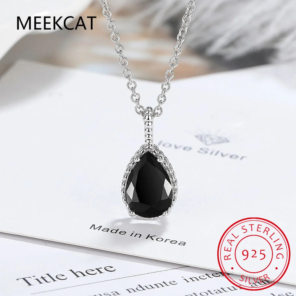 Pear Cut Created Blue Sapphire 925 Sterling Silver Water Drop Pendant Necklace Fashion Gemstone Jewelry For Women Party Gift