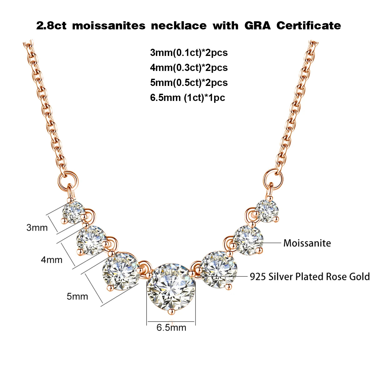 Smiles 7 Stones 2.8ct Mosanites Diamond Women's 925 Sterling Silver Necklaces Luxury Sparkling Fine Jewelry GRA Certificate