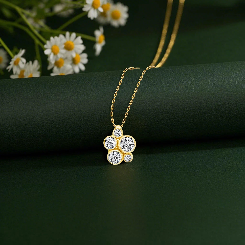 Real Gold 14k Pendants Original Jewelry 5pcs 2.8ct Round Moissanite Diamond Necklace For Women Casual Party Fine Jewelry
