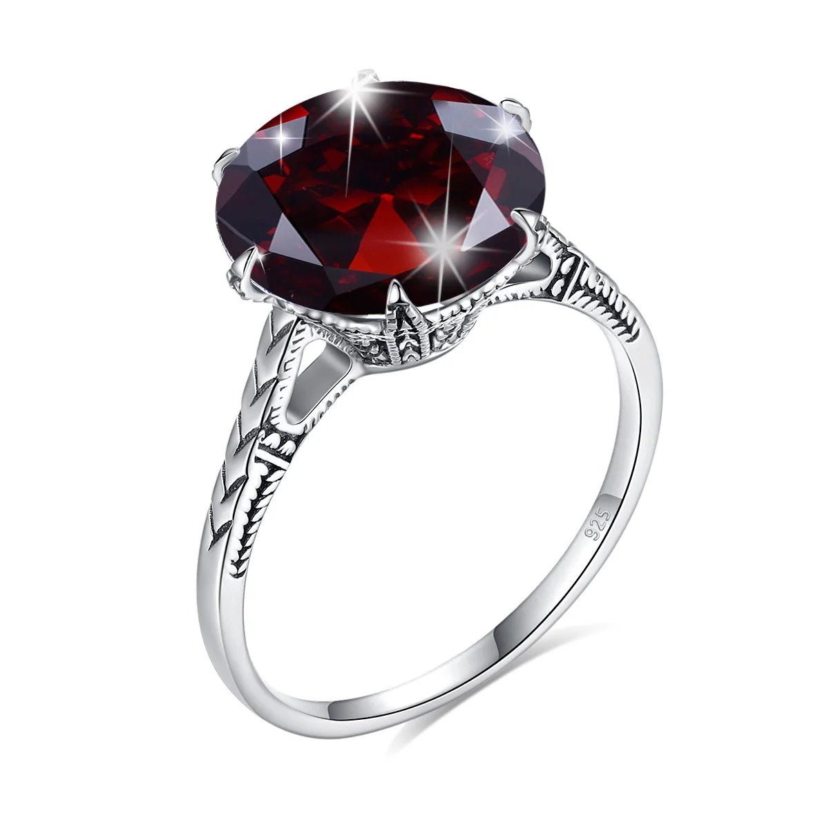 Dark Red Garnet Ring for Women's Silver Rings 925 Genuine Flower Charms Brand Wedding Engagement Jewelry Anniversary Gift