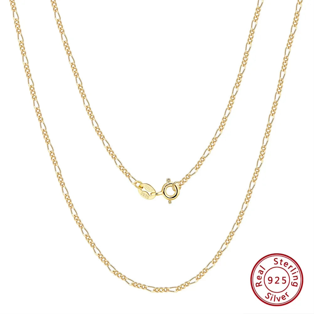 Rinntin Genuine Diamond-Cut 1.7mm Figaro Link Chain Necklace 925 Sterling Silver Simple Dainty Neck Chain Jewelry SC27