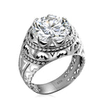 Vintage Rings For Men Genuine 925 Sterling Silver Male Ring 13*13mm Mystic Topaz Round Cut Stone Men's Jewelry Beautiful