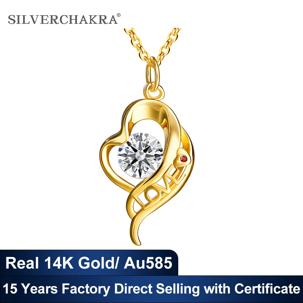 Love Is All Around Heart 14K Gold Pendant for Women k gold Au585 Necklace Moissanite Jewelry Mother's Day Valentine's Day Gifts
