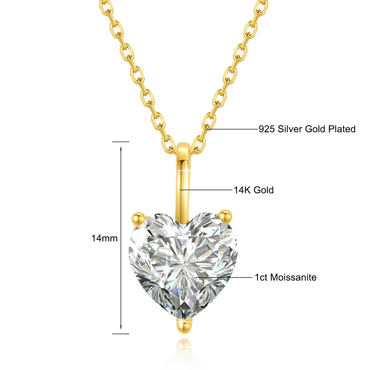 14K Gold Necklaces for Women Heart Cut VVS1 1ct 2ct 3ct Moissanite Diamond Au585 Pendant Engagement Luxury Designer Jewelry