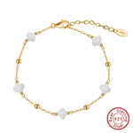 Rinntin 925 Sterling Silver Shell 14K Gold Four Leaf Clover Bracelet Waterproof Flower Bracelets Jewelry for Women Girls Gift