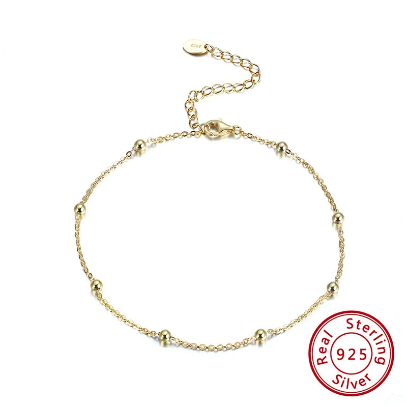 Rinntin 925 Sterling Silver 1.5mm Mariner Chain Anklets Fashion Women Summer 14K Gold Foot Bracelet Ankle Straps Jewelry SA24