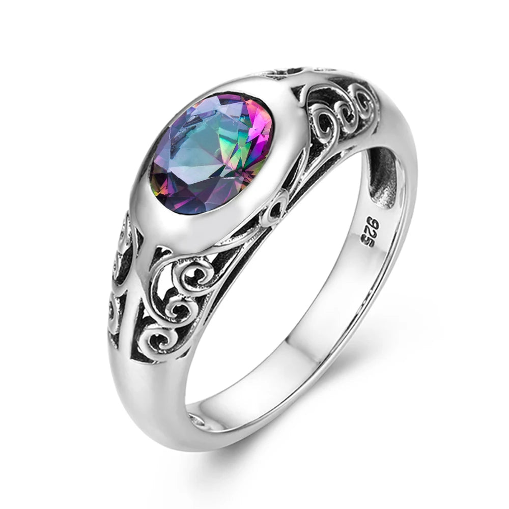 Retro Real 925 Sterling Silver Peridot Rings For Women 6*8mm Oval Gemstones Wedding Enagement Famous Brand Jewelry