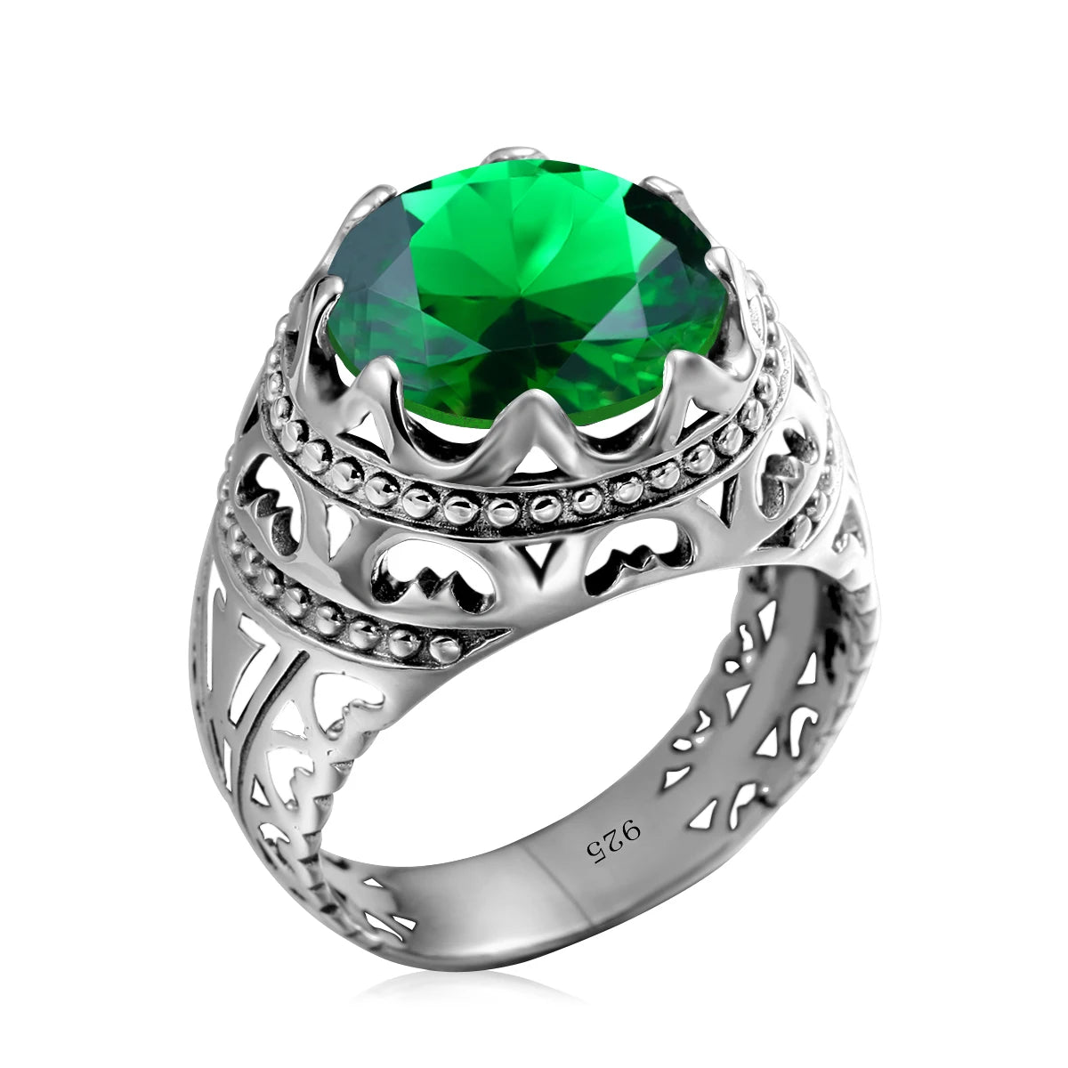 Vintage Rings For Men Genuine 925 Sterling Silver Male Ring 13*13mm Mystic Topaz Round Cut Stone Men's Jewelry Beautiful
