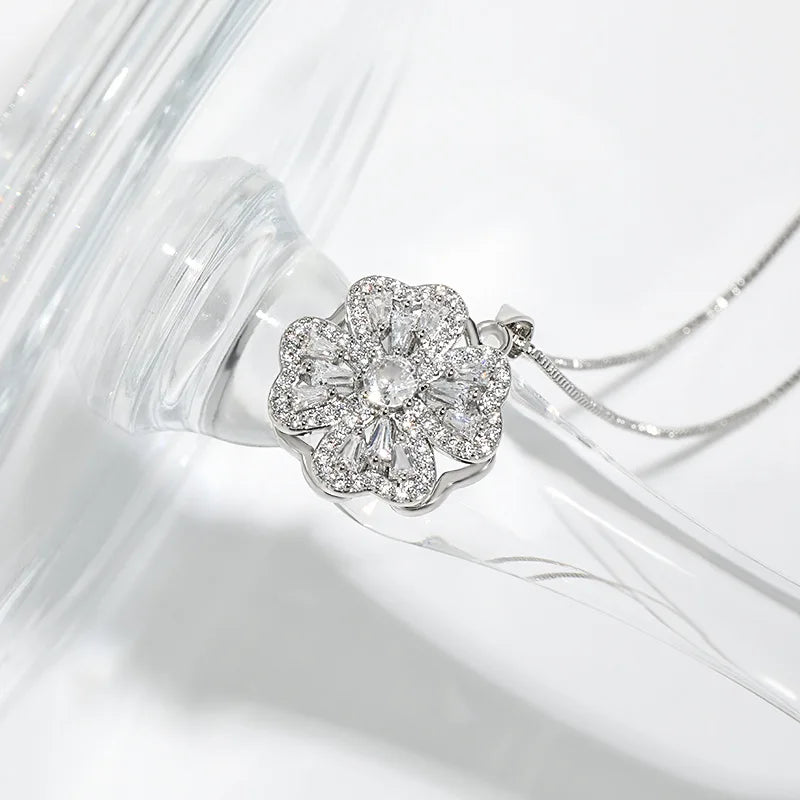 New Fashion Round Rotatable Dance Zircon Pendant Necklaces Women 925 Sterling Silver Jewelry Rhinestone CZ Choker Free Delivery