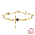 Rinntin 925 Sterling Silver Shell 14K Gold Four Leaf Clover Bracelet Waterproof Flower Bracelets Jewelry for Women Girls Gift