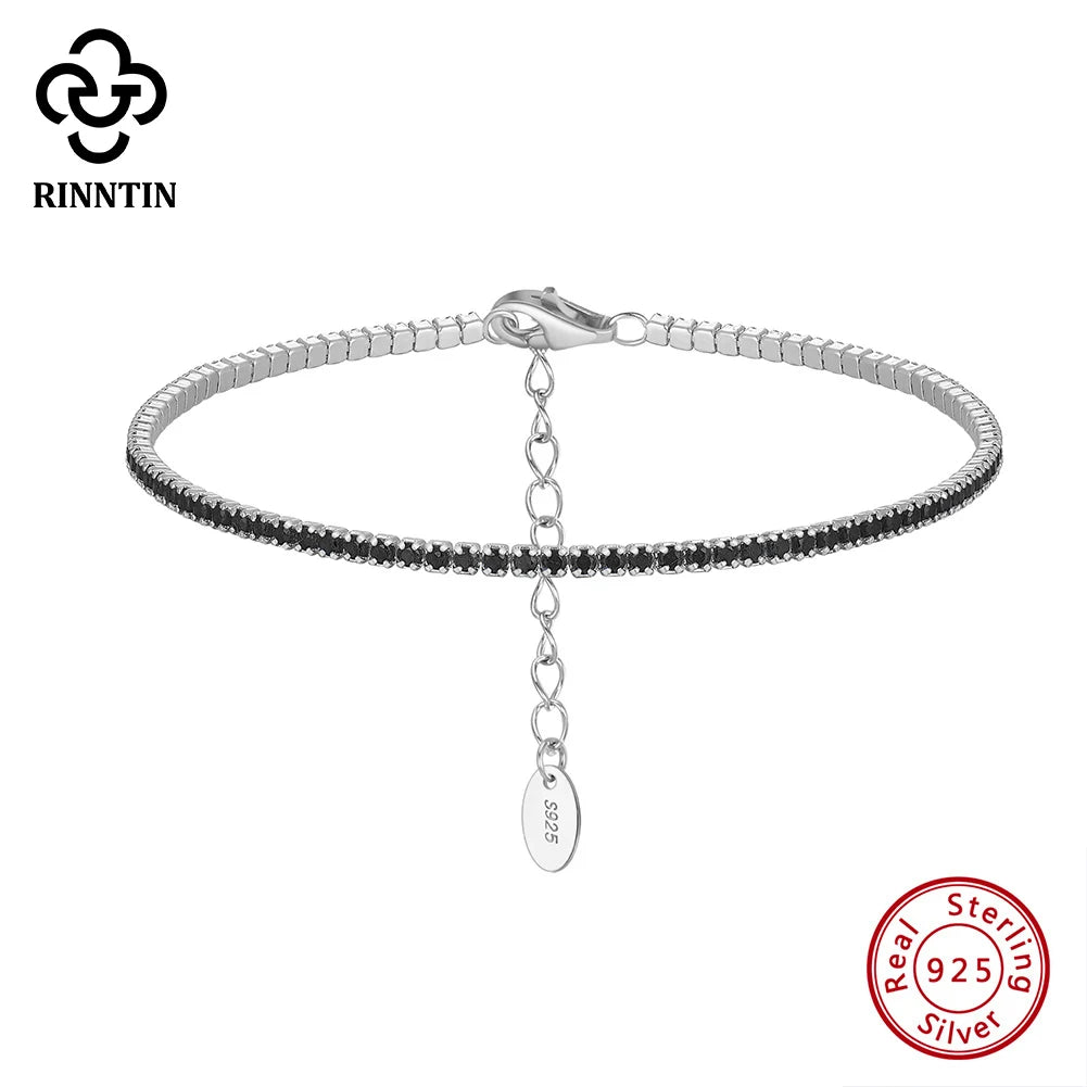 Rinntin Brilliant Tennis Bracelet 925 Sterling Silver 1.5mm Bazel Setting Zircon for Women Luxury Chain Bracelet Jewelry SB190