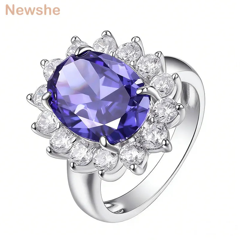 Newshe Vintage Oval Lab-Created Tanzanite Engagement Rings for Women Cocktail Party Wedding Luxury Jewelry
