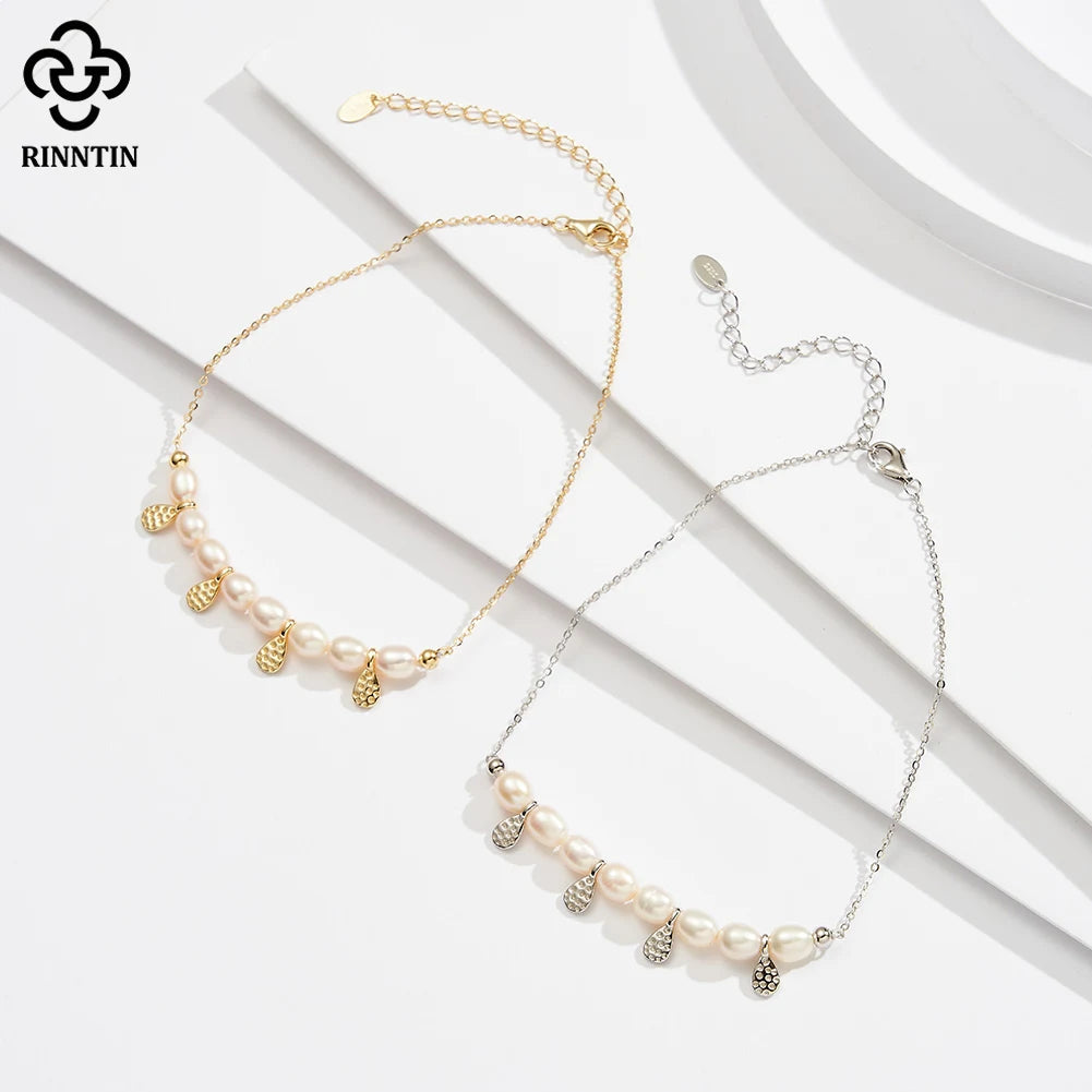 Rinntin Genuine 925 Sterling Silver Natural Pearls Chain Anklets for Women Vintage Foot Bracelet Ankle Straps Jewelry SA65
