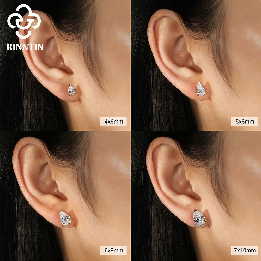 Rinntin Pear Shape 0.5-2CT Moissanite Earrings GRA Certified Shiny Diamond Ear Jewelry Solid 925 Silver Stud Earring Gift SMOE01