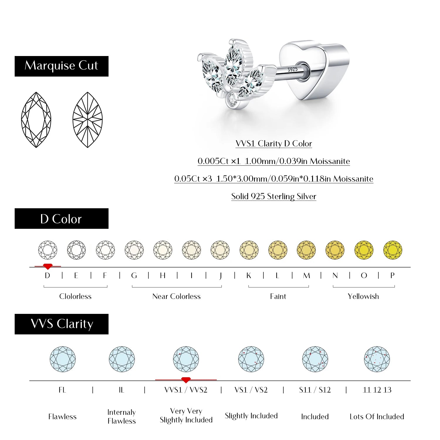 D Color Moissanite Screw Helix Earring 925 Sterling Silver Crown Design Heart Stud Earrings