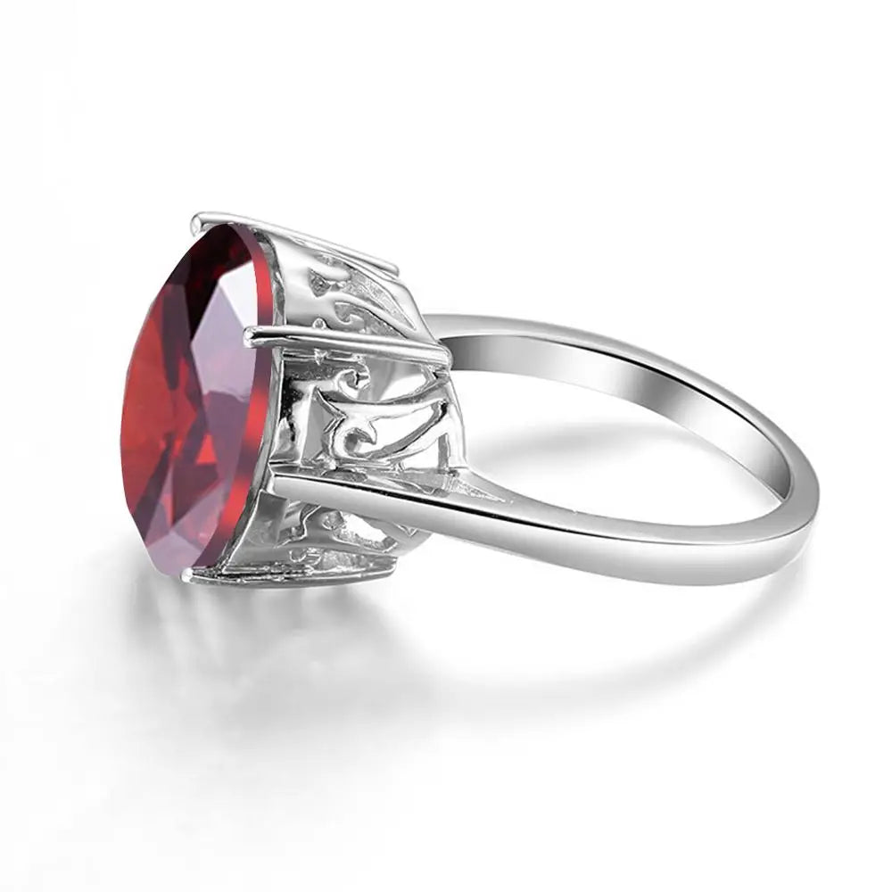 Garnet Wedding Ring Women Solid 925 Sterling Silver Rings Big Round Gemstone Ringly Carve Vintage Daily Fine Jewelry